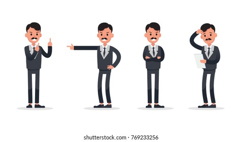 Businessman doing different gestures. Character vector design.
