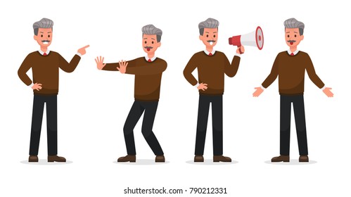 Businessman doing different gestures. Character vector design.