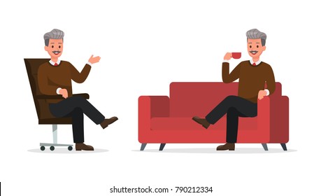 Businessman doing different gestures. Character vector design.
