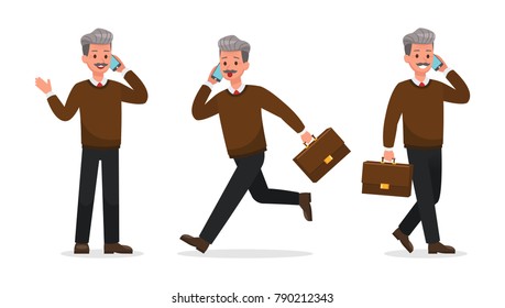 Businessman doing different gestures. Character vector design.