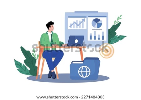 Businessman Doing Growth Analysis Illustration concept on white background