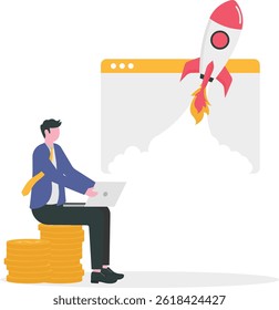 businessman doing hard work with clear intention modern venture start up or concept of successful launching vector

