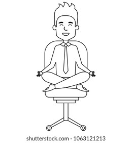 businessman doing the lotus position in office chair
