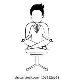 businessman doing the lotus position in office chair