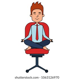 businessman doing the lotus position in office chair