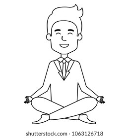 businessman doing the lotus position in the sofa