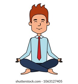 businessman doing the lotus position in the sofa