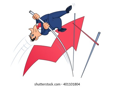 Businessman doing the pole vault 4