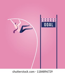 Businessman doing pole vaulting for jumping the goal - Business concept vector