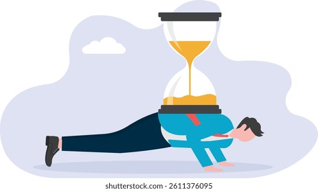 Businessman doing push-ups with of time, time management expert,

