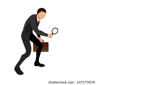 a businessman is doing research. carry optical glass and work document bags. vector full body side view. eps10
