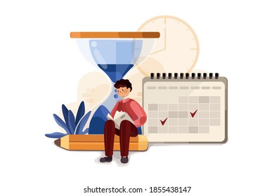 Businessman doing time management Vector Illustration concept. Flat illustration isolated on white background.