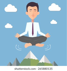 businessman doing yoga in the air - flat design vector