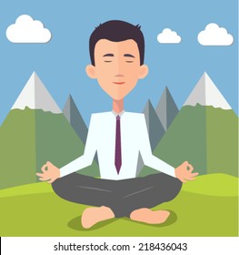 businessman doing yoga -  flat design vector 