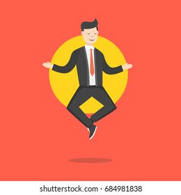 Businessman doing yoga and meditating. Business concept. Flat cartoon style. Vector illustration.