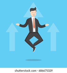 Businessman doing yoga and meditating. Business concept. Flat cartoon style. Vector illustration.