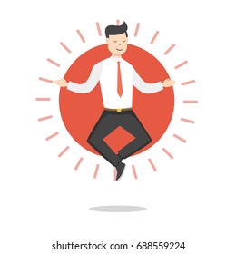 Businessman doing yoga and meditating. Business concept. Flat cartoon style. Vector illustration.