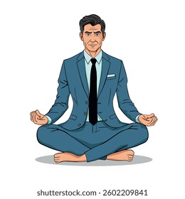 Businessman doing yoga meditation . Business success concept vector cartoon illustration