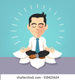 Businessman doing yoga. Vector flat illustration