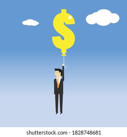 Businessman with a dollar balloon, Vector illustration in flat style