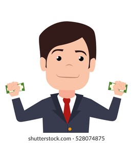 businessman with dollar bills in hands