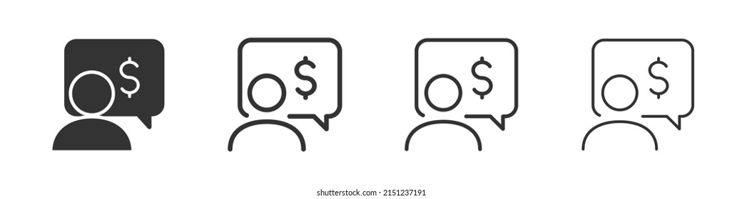 Businessman with dollar icons collection in two different styles and different stroke. Vector illustration EPS10