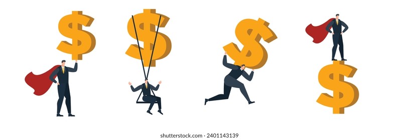 businessman with dollar money coin currency flat illustration template