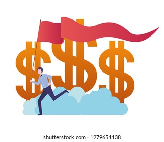 businessman with dollar sign and flag