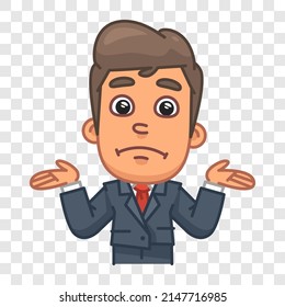 Businessman don't know and shrug. Funny character. Vector character