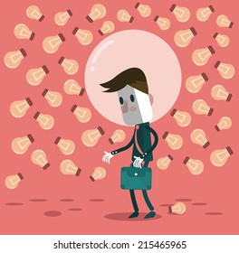 Businessman don't open for another ideas. Egoism and Comfort zone concept. flat vector illustration