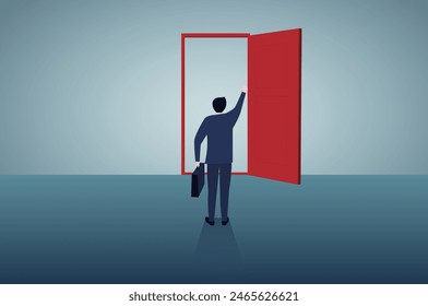 Businessman at the door. Business opportunity concept. vector illustration