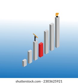 Businessman with up and down chart - growing business isometric 3d vector illustration concept for banner, website, illustration, landing page, flyer, etc