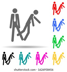 Businessman down the steps by kicked multi color style icon. Simple glyph, flat vector of conflict icons for ui and ux, website or mobile application