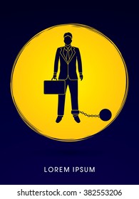 Businessman dragging with ball and chain designed on moonlight background graphic vector.