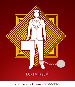Businessman dragging with ball and chain designed on line square background graphic vector.