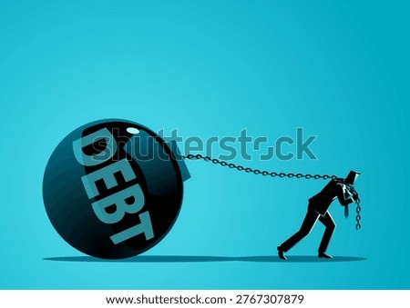 Businessman Dragging Heavy Debt Burden Financial Stress Concept Illustration