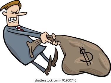 businessman dragging huge sack of dollars