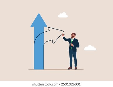 Businessman draw new arrow of change direction to better opportunity. Modern flat vector illustration