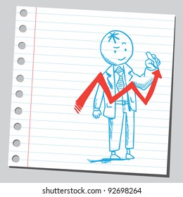 Flecha de dibujo de hombre de negocios
