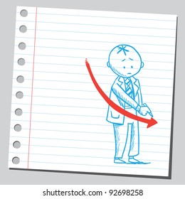 Flecha de dibujo de hombre de negocios en caída