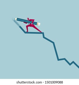 Businessman drawing a chart. Isolated on blue background.