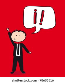 businessman drawing with exclamation mark. vector ILLUSTRATION
