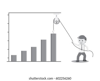 businessman is drawing a graph trunk that rises black and white color style