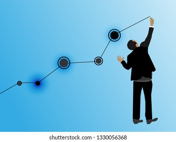 Businessman drawing graphics a growing graph.  Concept of career growth. Vector illustration flat design. Isolated on background.