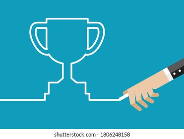 Businessman drawing a large trophy, Vector illustration in flat style