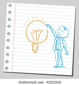 Businessman drawing lightbulb