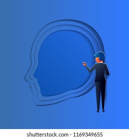 businessman drawing men face, paper art design, digital carft, business illustration