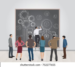 Businessman drawing the wall