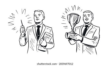 Businessman drawn in sketch style. Business concept vector illustration