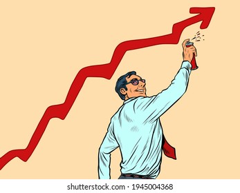 businessman draws graffiti sales growth graph. Street art